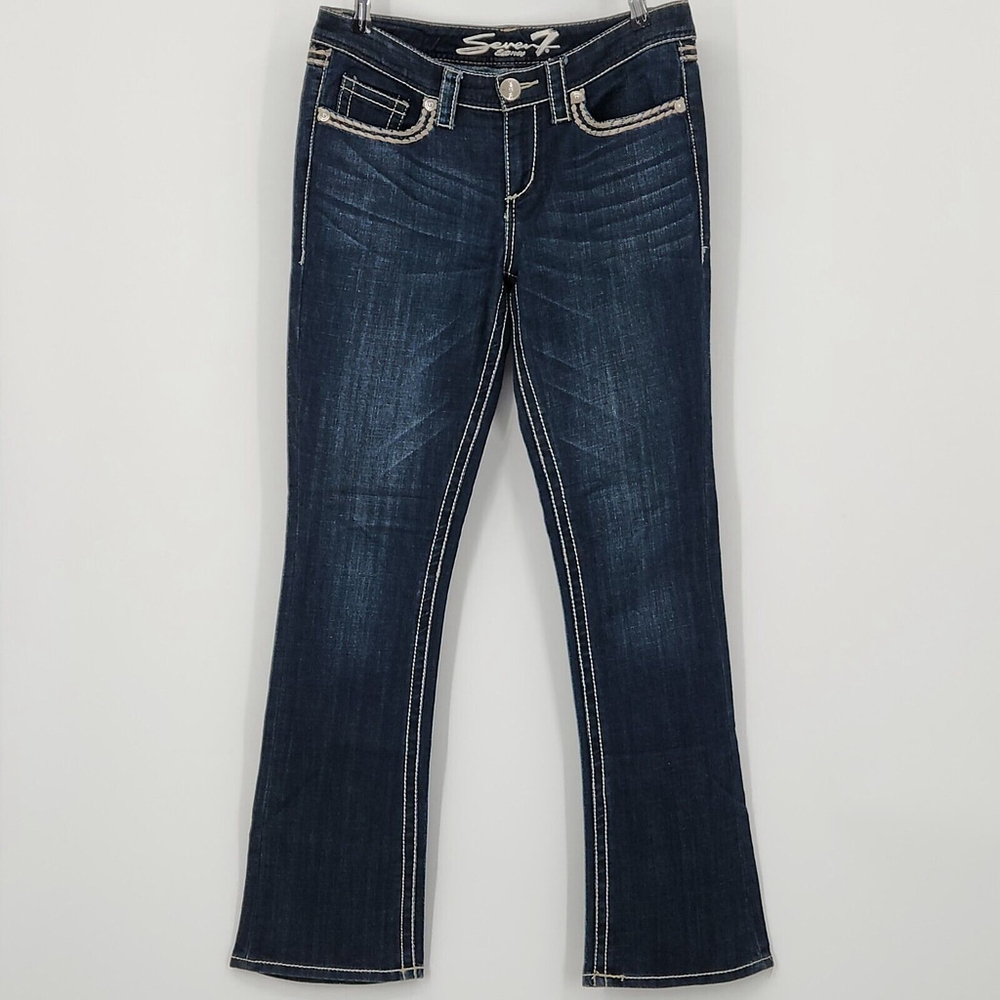 Western Boot Cut Wide Leg Denim Jeans Thick Stitch Rear Flip Pocket Size 8 Seven